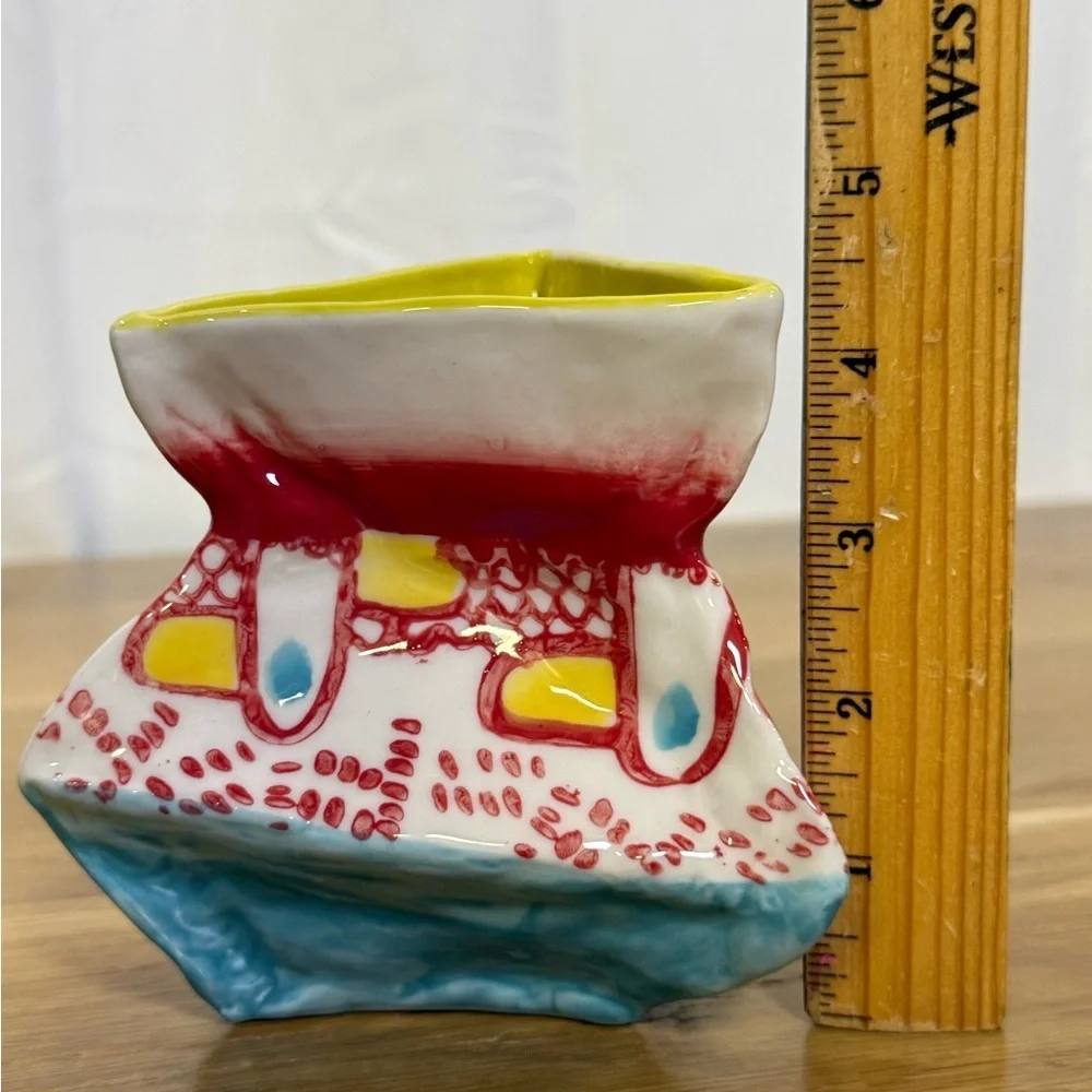 Colorful Hand Painted Ceramic Bud Vase Set Folk Art Boho Decor Set of 3